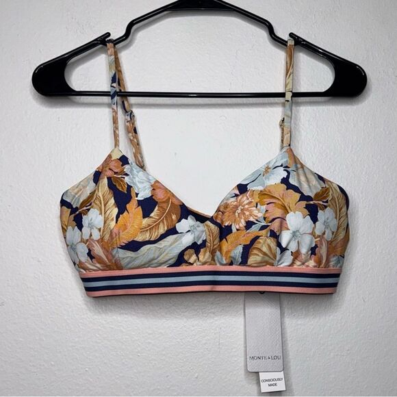MONTE & LOU PARAISO ELASTIC TRIM CROP TOP BIKINI Size 12 - Picture 4 of 9